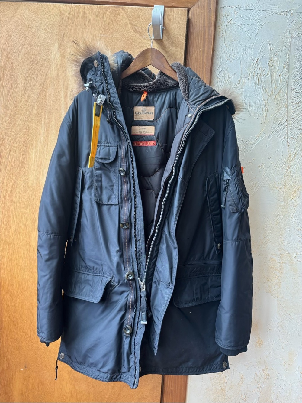 Parajumpers Men’s Black Parka with Fur-Trim Hood